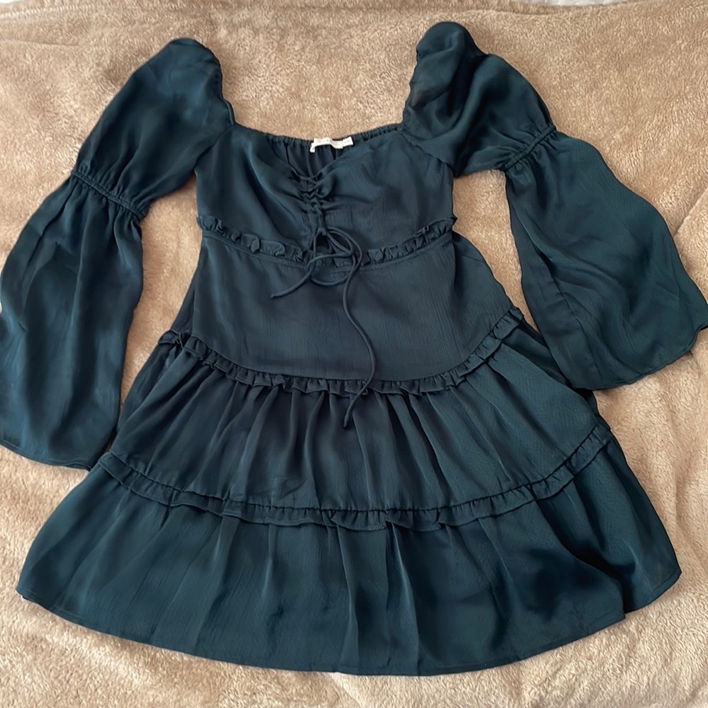 Lush Deep Dark Green Long Sleeve Dress